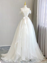 A-Line Organza White Long Prom Dress, White Long Formal Dress
